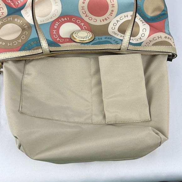 Coach Soho Sateen Multi-Color Circles Snaphead Tote w/Gold Trim No A1281-F19196 - Picture 8 of 16